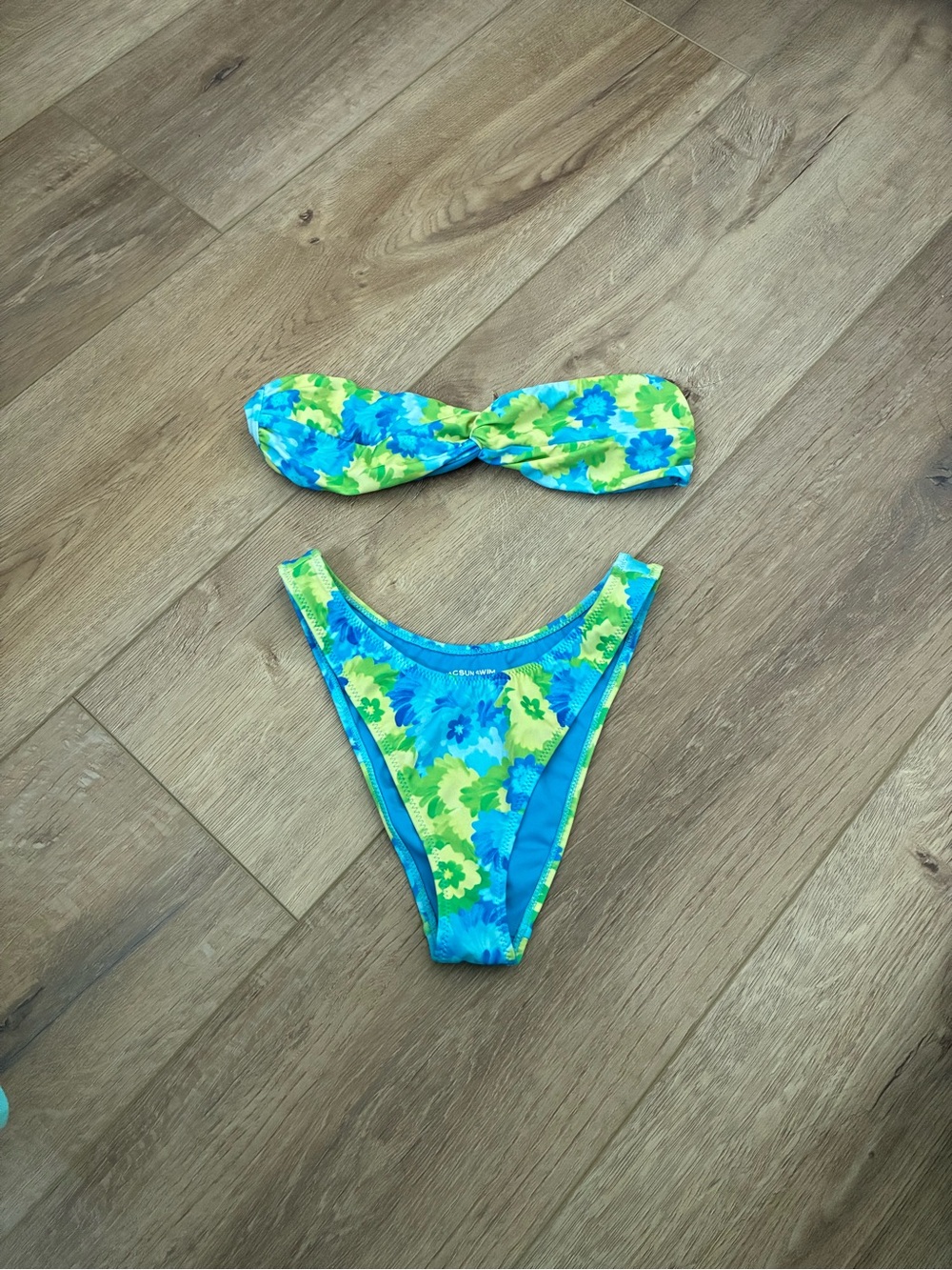 Pacsun Swim Bandeau Bikini Set in Blue & Green